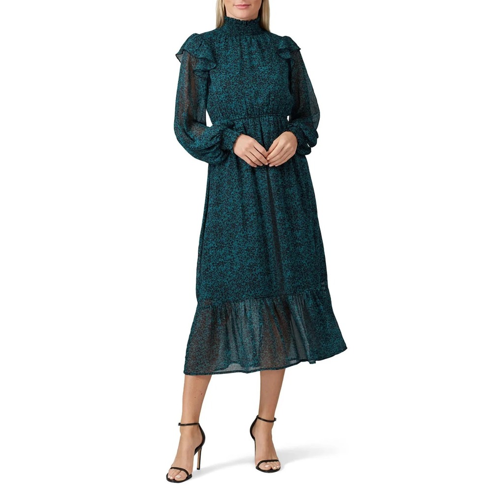 Louna Teal Peasant Midi Ruffle Dress Size‎ Medium